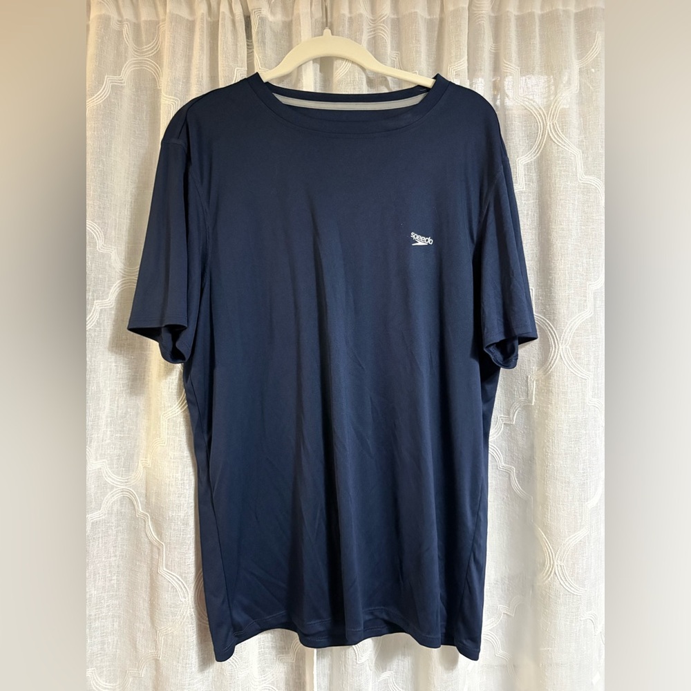 Speedo Men's UV Swim Shirt Graphic Short Sleeve Tee Shirt Dark Blue Size Large
